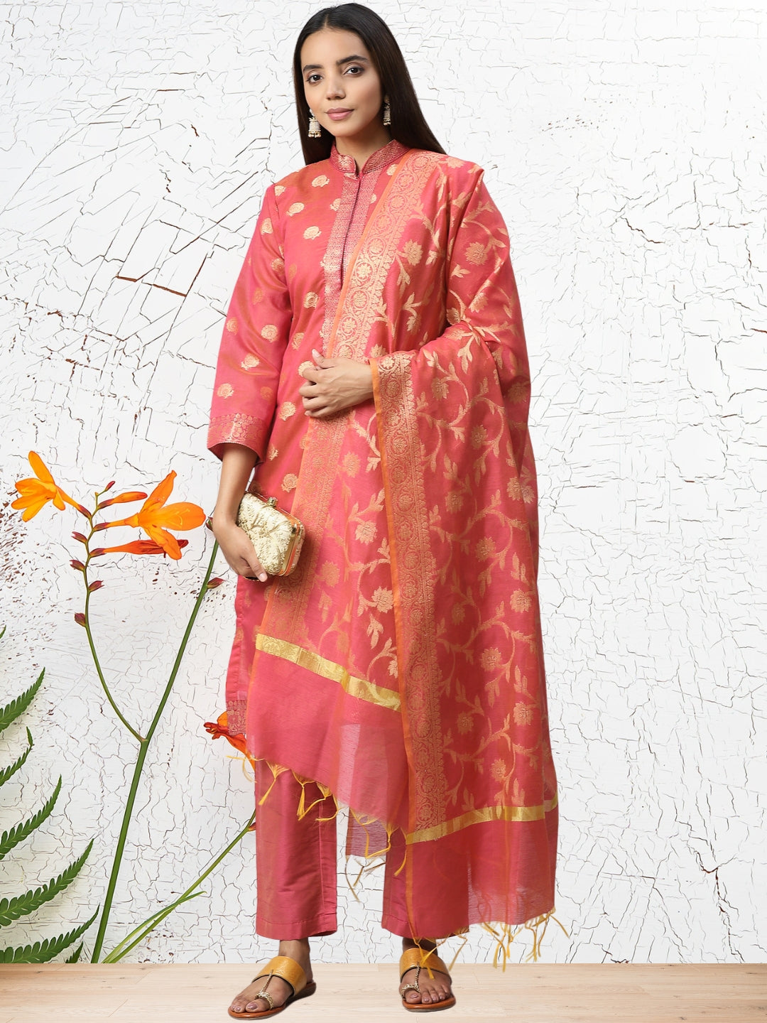 SFEW7337 Banarasi Dress Material with Zari meenakari Floral weaving and  Handloom dupatta – Chhabra 555