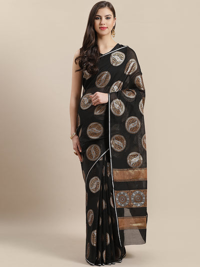 Chhabra 555 Banarasi chanderi Silk saree with gold ,silver Zari weaving in a goemetrical pattern 