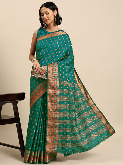 Chhabra 555 Bright Resham & Zari Woven Embroidered Colorful Bordered Traditional Silk Blend Saree