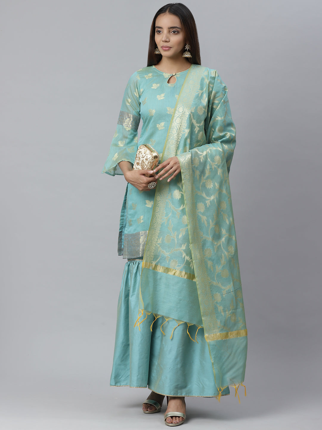 DRUJ1377 Banarasi Dress Material with Zari meenakari Floral weaving and Handloom dupatta Chhabra 555 DRUJ1377 Banarasi Dress Material with Zari meenakari Floral weaving and Handloom dupatta Chhabra 555