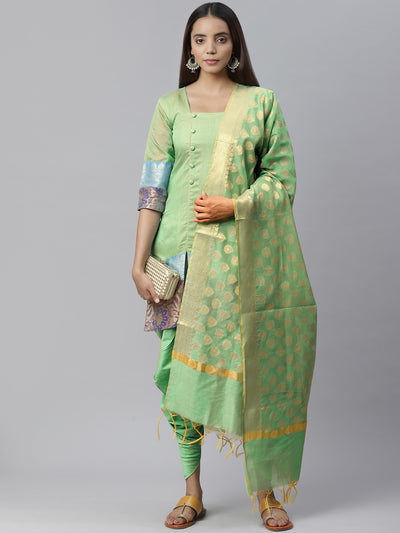 Chhabra 555 Banarasi Dress Material with Zari meenakari Striped weaving and Handloom dupatta