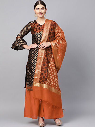 Chhabra 555 Unstitched Orange Banarasi Handloom Suit with Zari Resham Weaving and Tassled dupatta