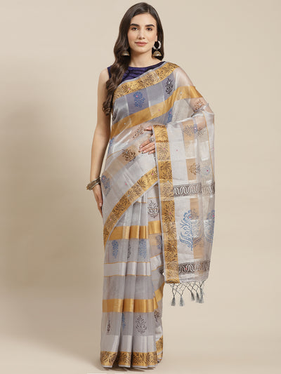 Chhabra 555 Grey Block Print Tissue Saree with striped Zari Weaving & Mirror Embellishments

Color: Grey

Type: Block Print Sarees

Pattern: Embellished

Pattern Type: Embellished

Ornamentation: Mirror Work

Border: Zari

Fabric: Tissue

Saree length: 5.20 mtr., Width: 1.10 mtr, Blouse length: 0.80 mtr
Dry Clean Only

The CAD image gives a detailed look of the actual blouse piece that comes with this saree. The blouse used by the model in the pictures is only for styling purpose.