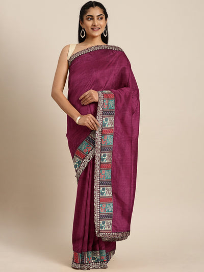 Chhabra 555 Burgundy Bhagalpuri Art Silk Saree With Meenakari Floral Handloom Border & Woven Blouse