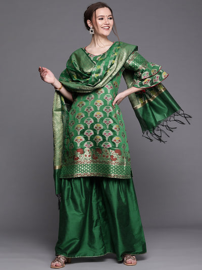 Chhabra 555 Made to Measure Handloom Banarasi Silk Kurta Sharara Set with Resham Weaving