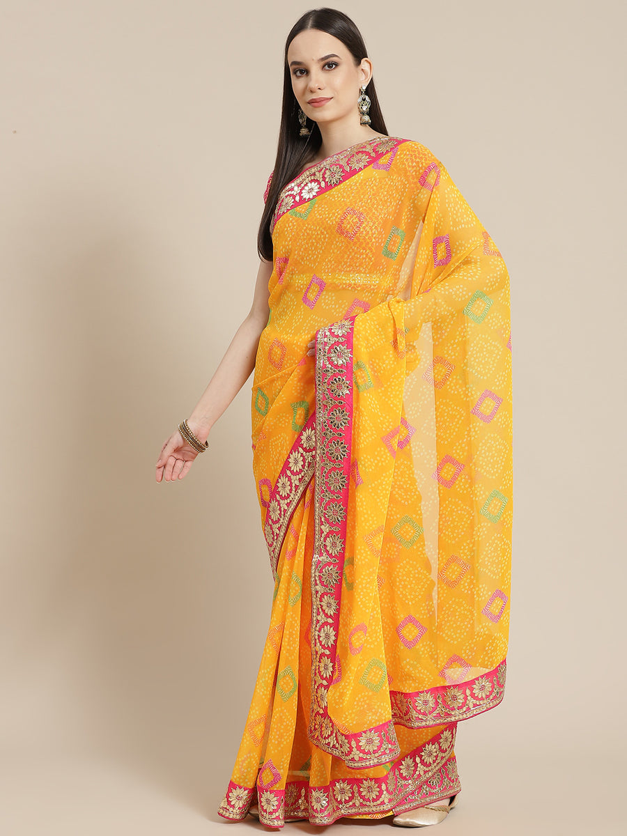sari Buy Pista Green Bandhani Saree With Zari Detail And