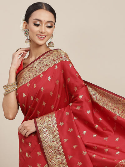Chhabra 555 Red Ethnic Motifs Golden Zari Woven Mysore Silk Bridal Handloom Saree