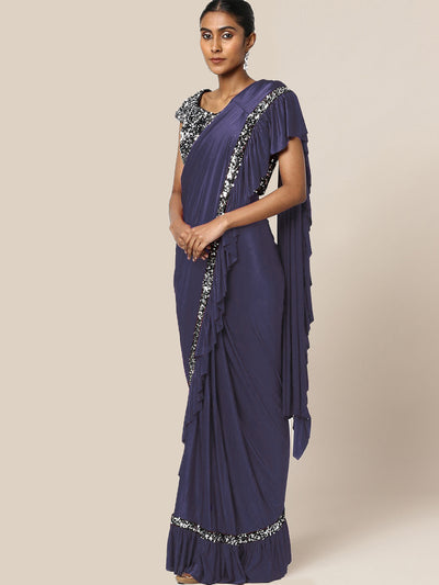Chhabra 555 Ruffled Pre-Draped Ready to Wear Saree with SIlver Sequence Embellishments