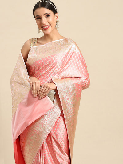 Chhabra 555 Pastel Pink Kanjeevaram Heavy Silk Traditional Saree With Paisley Ethnic Motifs 