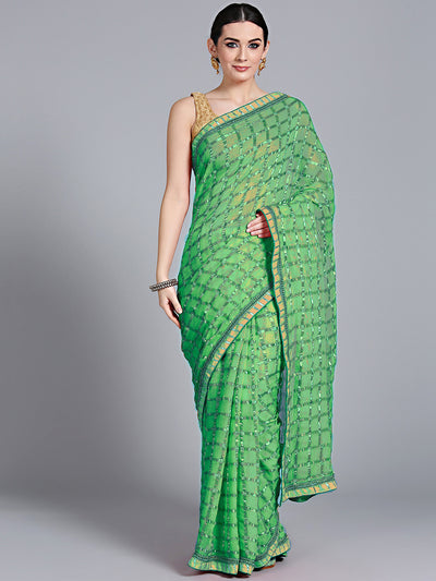 Chhabra 555 Green Georgette Gharchola Saree with Zari Weaving and Gota embroidery