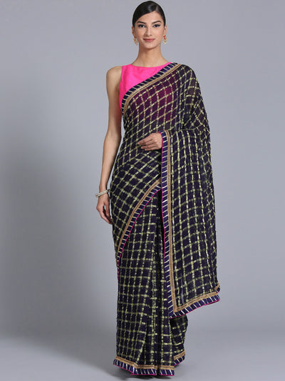 Chhabra 555 Navy Blue Georgette Gharchola Saree with Zari Weaving and Gota embroidery