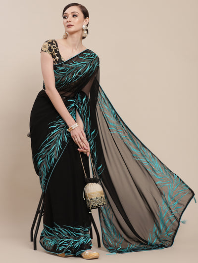 Chhabra 555 Black Georgette Sree with contrast Resham Embroiderey & Embellishments
