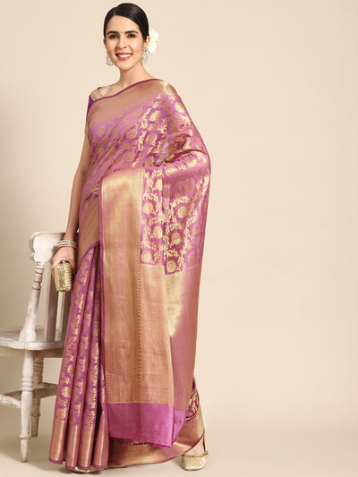 Chhabra 555 Violet Banarasi Floral Jaal Zari Woven Embroidered Silk Traditional Saree