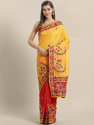 Chhabra 555 Kantha inspired Half and Half Banarasi Silk saree with Zari and Resham Embroidery