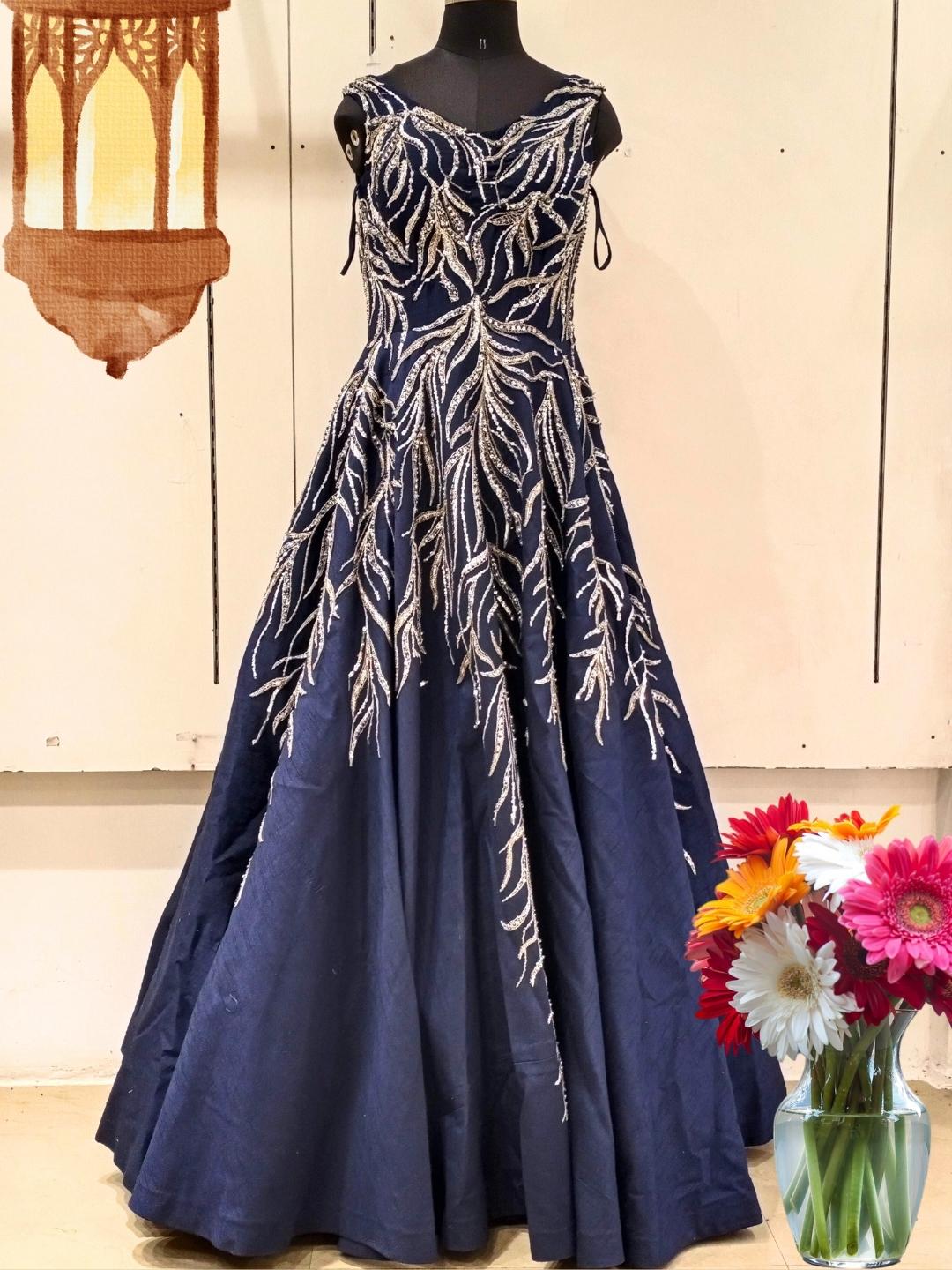 Party Wear And Festival Wear Attractive Navy Blue Fancy Fabric Designer Gown  in Jammu at best price by V Tradition - Justdial