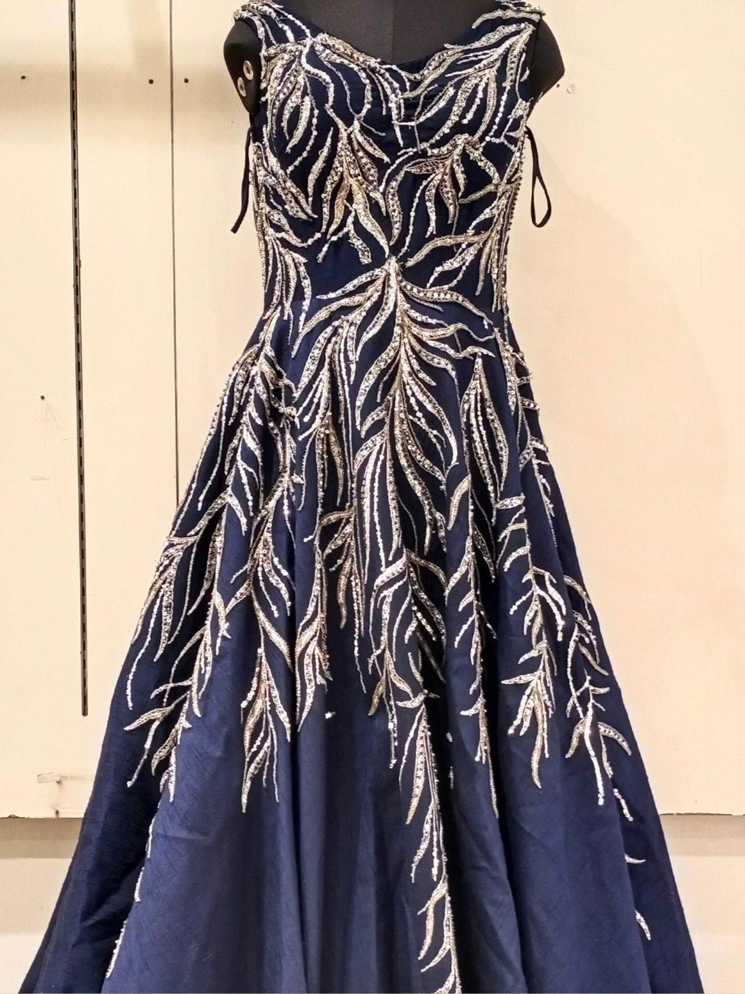 Navy Blue Sequences Embellished Long Barbie Party Wear Gown Dress