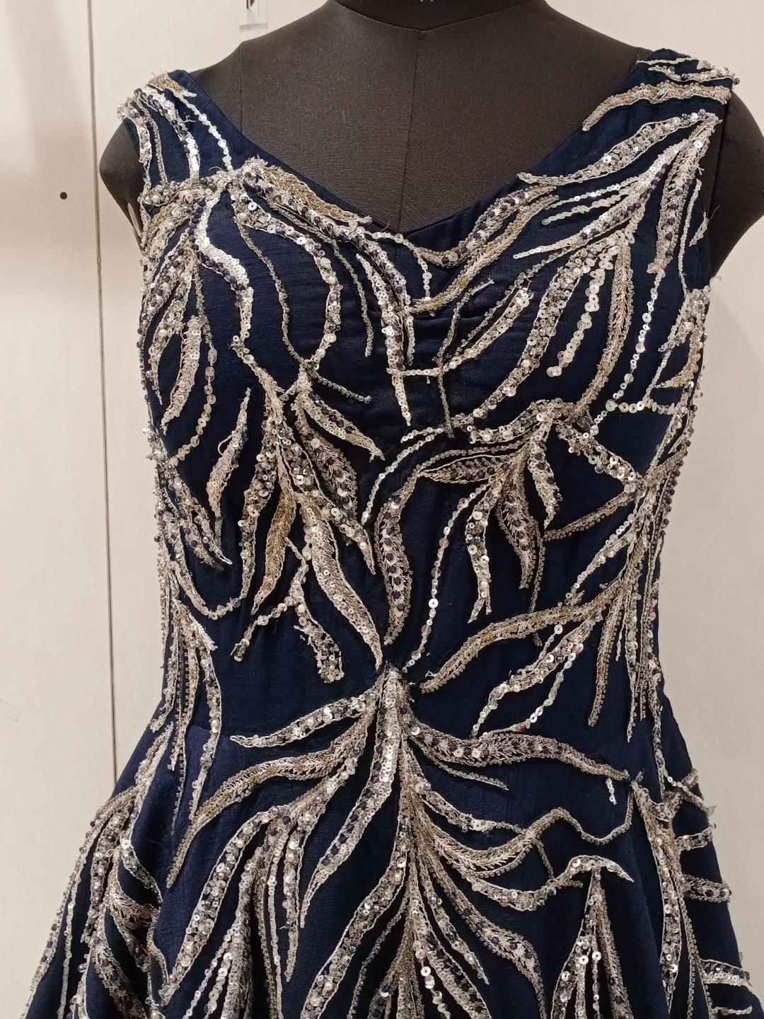 Navy Blue Sequences Embellished Long Barbie Party Wear Gown Dress