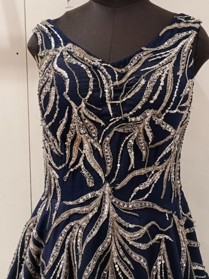 Navy Blue Sequences Embellished Long Barbie Party Wear Gown Dress