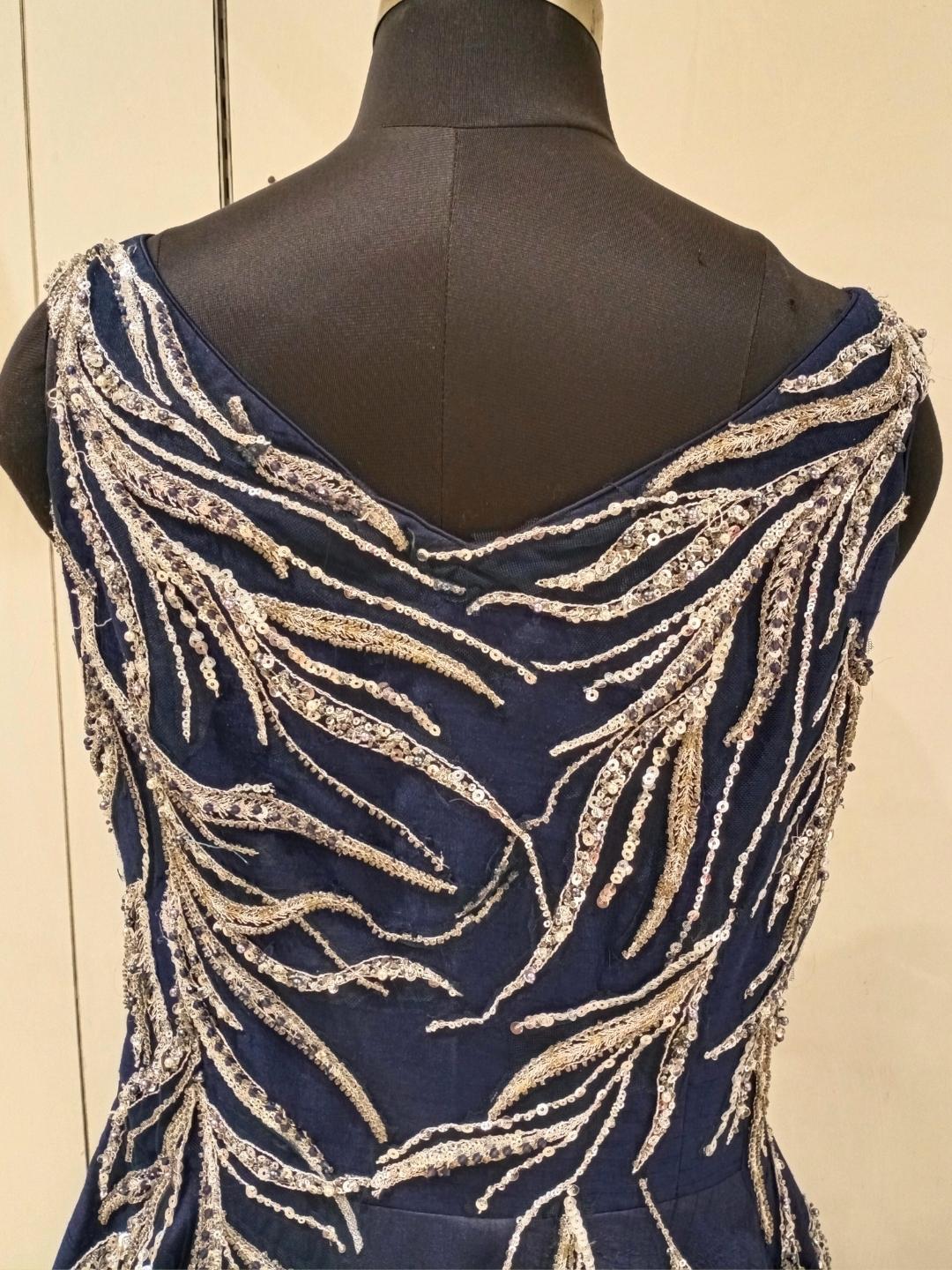 Navy Blue Sequences Embellished Long Barbie Party Wear Gown Dress