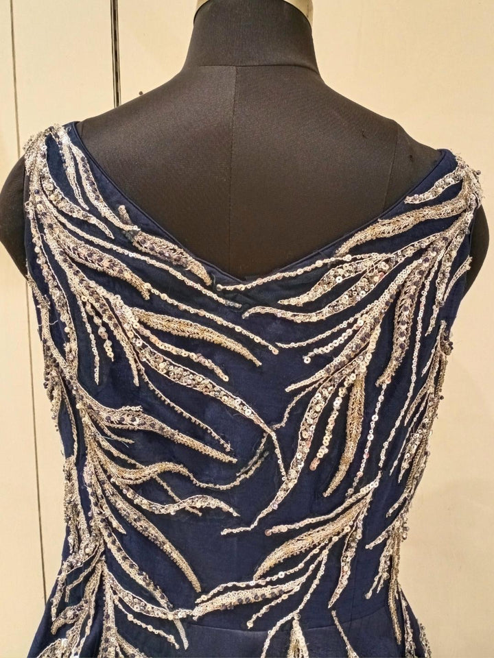 Navy Blue Sequences Embellished Long Barbie Party Wear Gown Dress