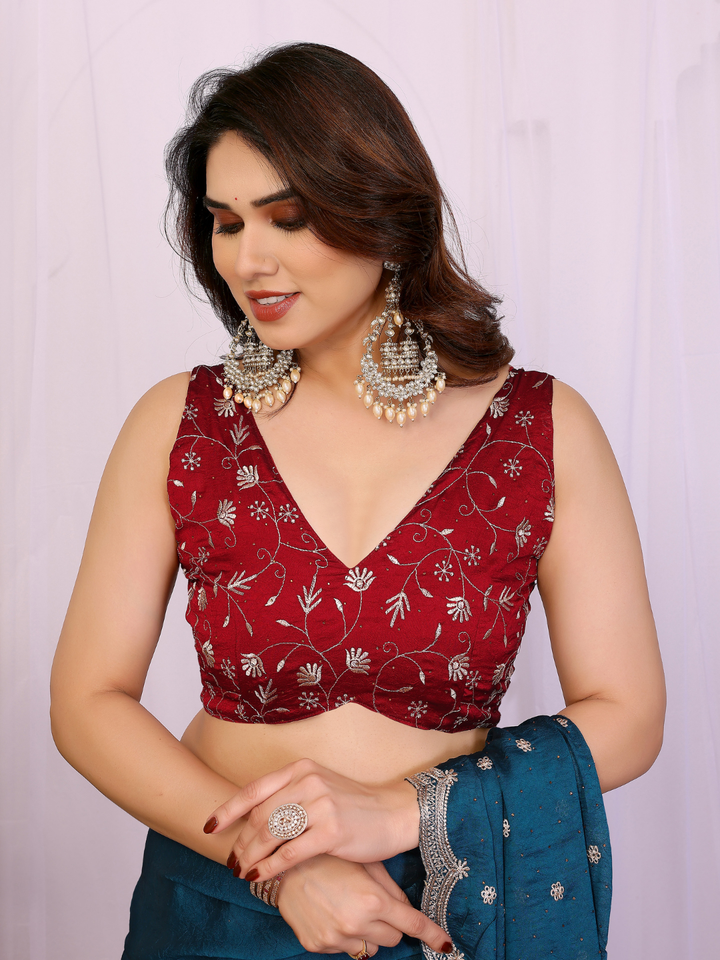 Sequin Embroidered Scalloped Border Saree with  Embroidered Blouse