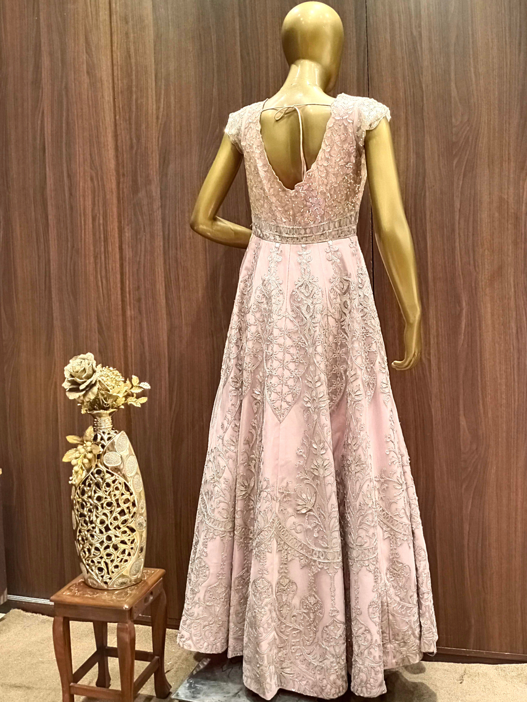 Rose Gold Gotta Patti Heavy Anarkali with Sequence Embroidery & Ethnic Motifs