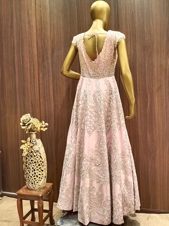 Rose Gold Gotta Patti Heavy Anarkali with Sequence Embroidery & Ethnic Motifs
