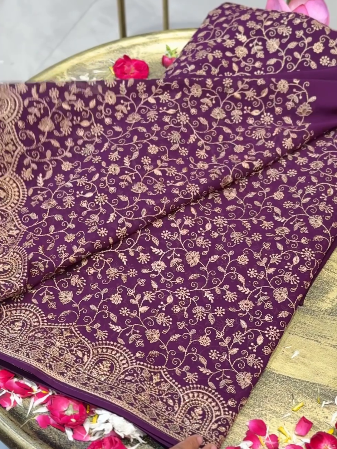 Satin Silk Heavy Zari Embroidered Floral Jaal Saree