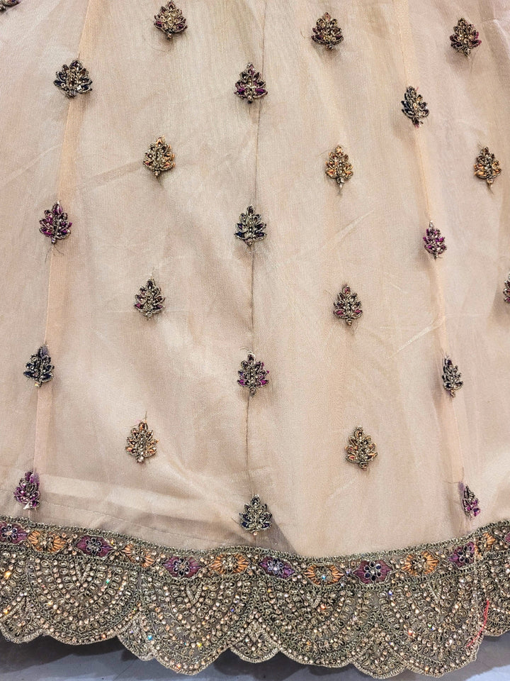Antique Gold Zardozi Embroidered Long Jacket Gown with Intricate Detailing