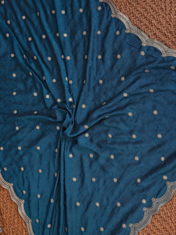 Sequin Embroidered Scalloped Border Saree with  Embroidered Blouse