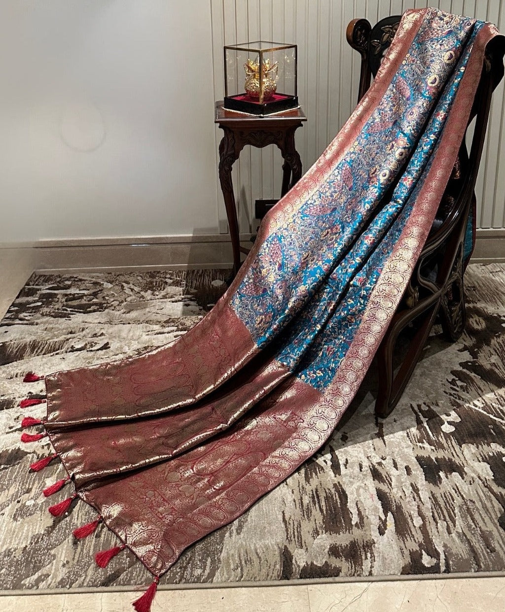 Stunning Blue and Brown Silk Saree