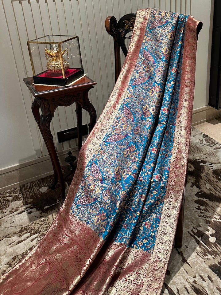 Stunning Blue and Brown Silk Saree