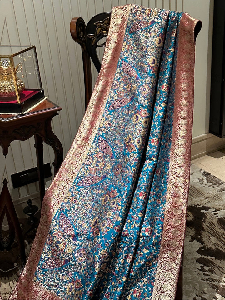 Stunning Blue and Brown Silk Saree