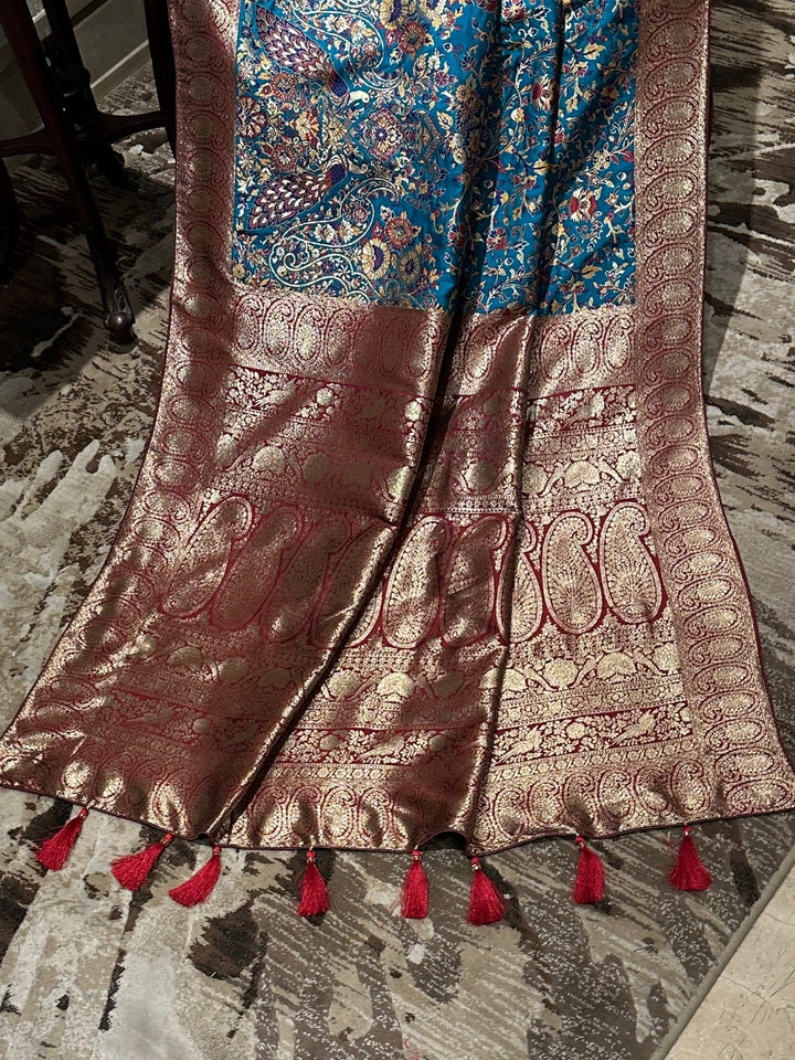 Stunning Blue and Brown Silk Saree