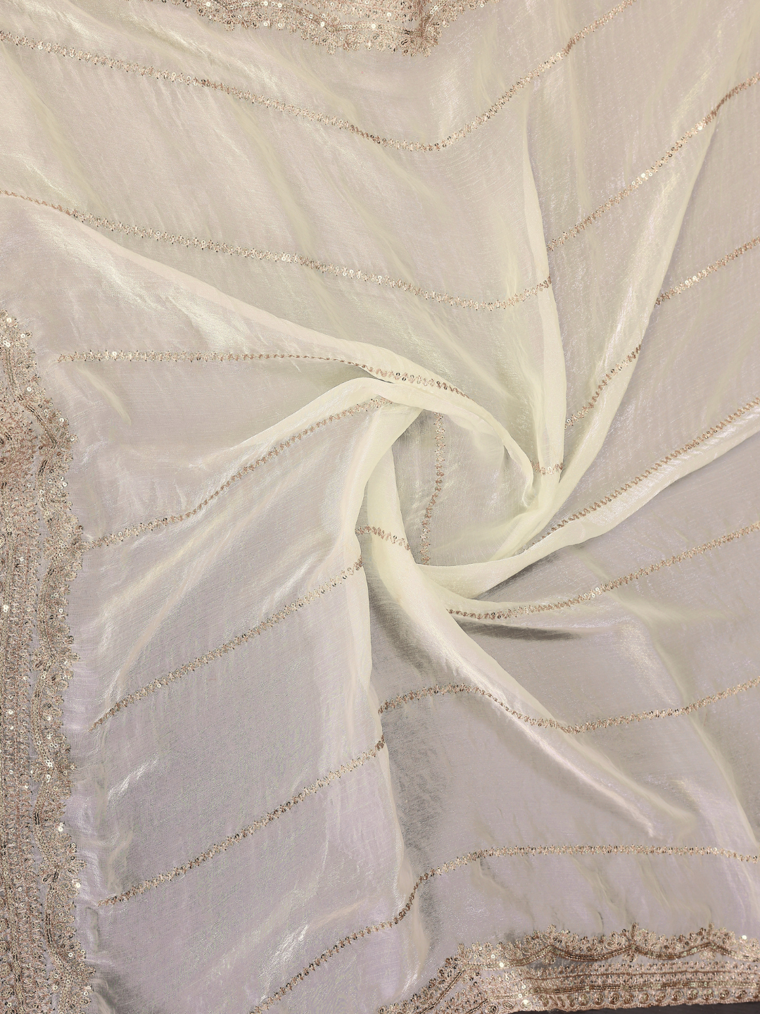 White Zari Striped Gota Patti Border Saree with Booti Blouse