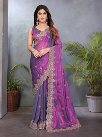 Embellished Saree with Heavy Scalloped Zari Border and Matching Embroidered Blouse