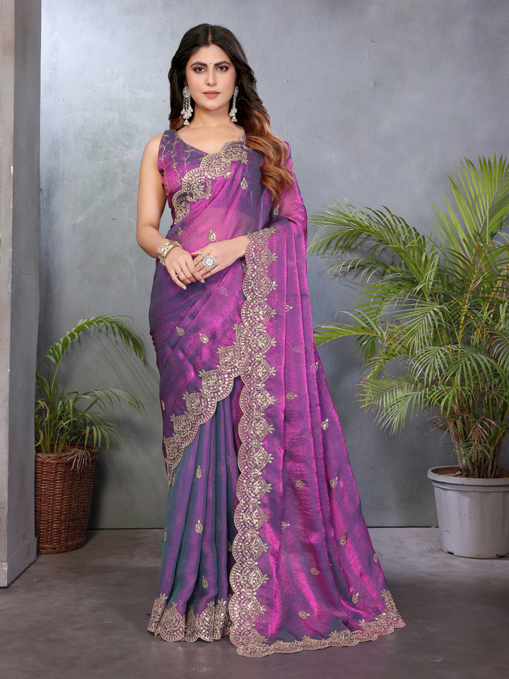 Embellished Saree with Heavy Scalloped Zari Border and Matching Embroidered Blouse