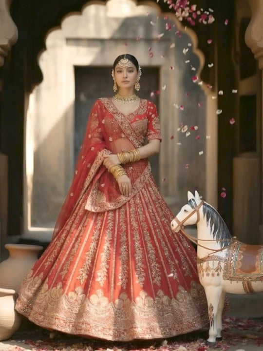 Zardozi Hand Embroidered Kalidar Bridal Lehenga with Mughal Motifs
