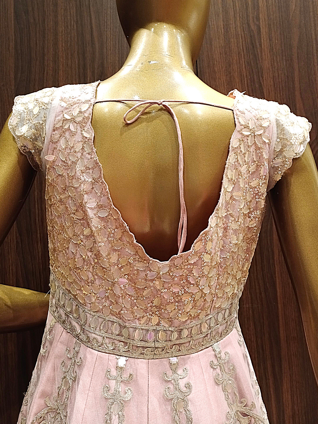 Rose Gold Gotta Patti Heavy Anarkali with Sequence Embroidery & Ethnic Motifs