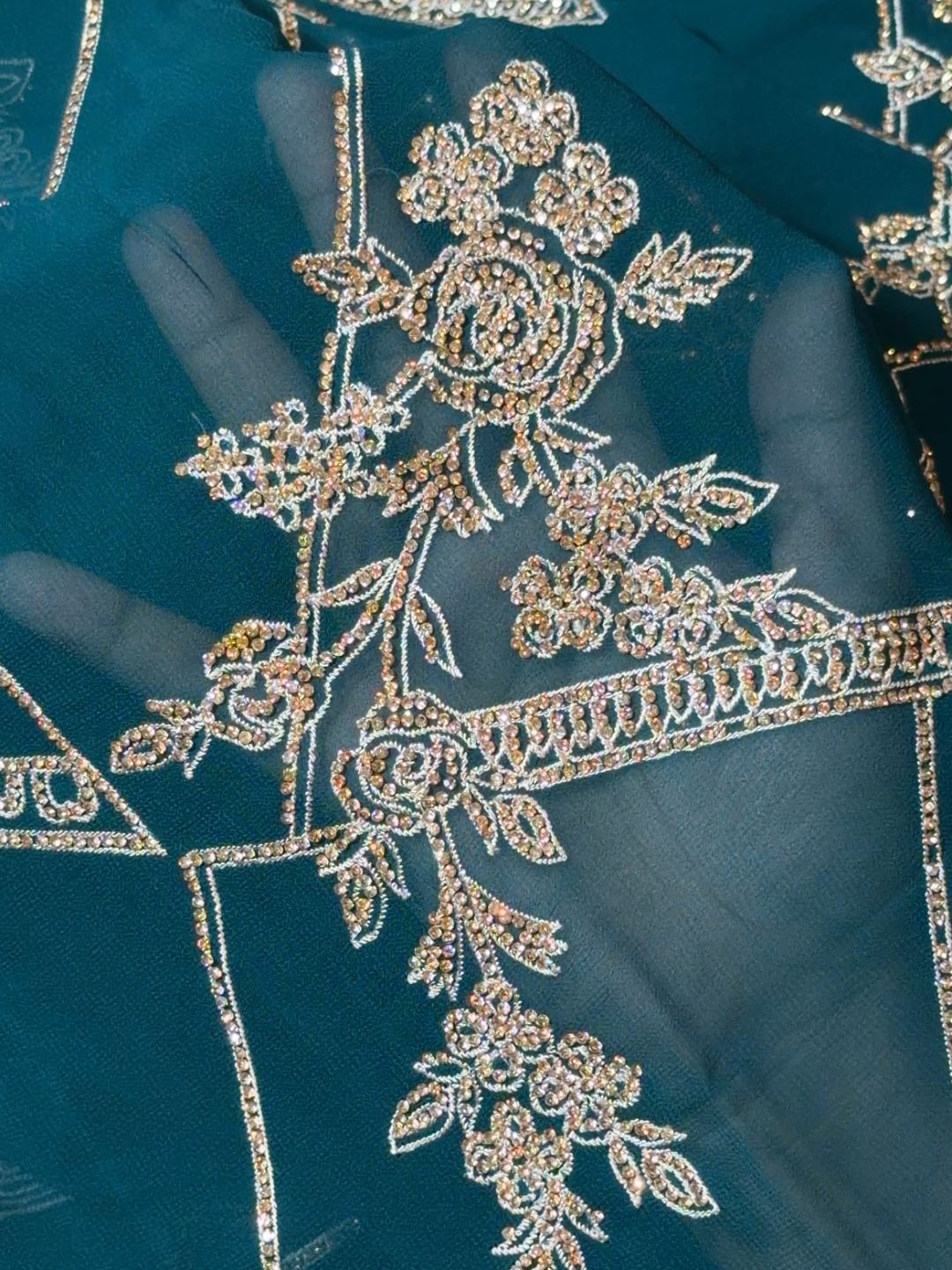 Georgette Heavy Zari & Stone Embroidered Floral & Geometric Saree with Embroidered Border