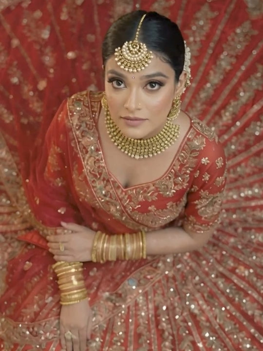 Zardozi Hand Embroidered Kalidar Bridal Lehenga with Mughal Motifs