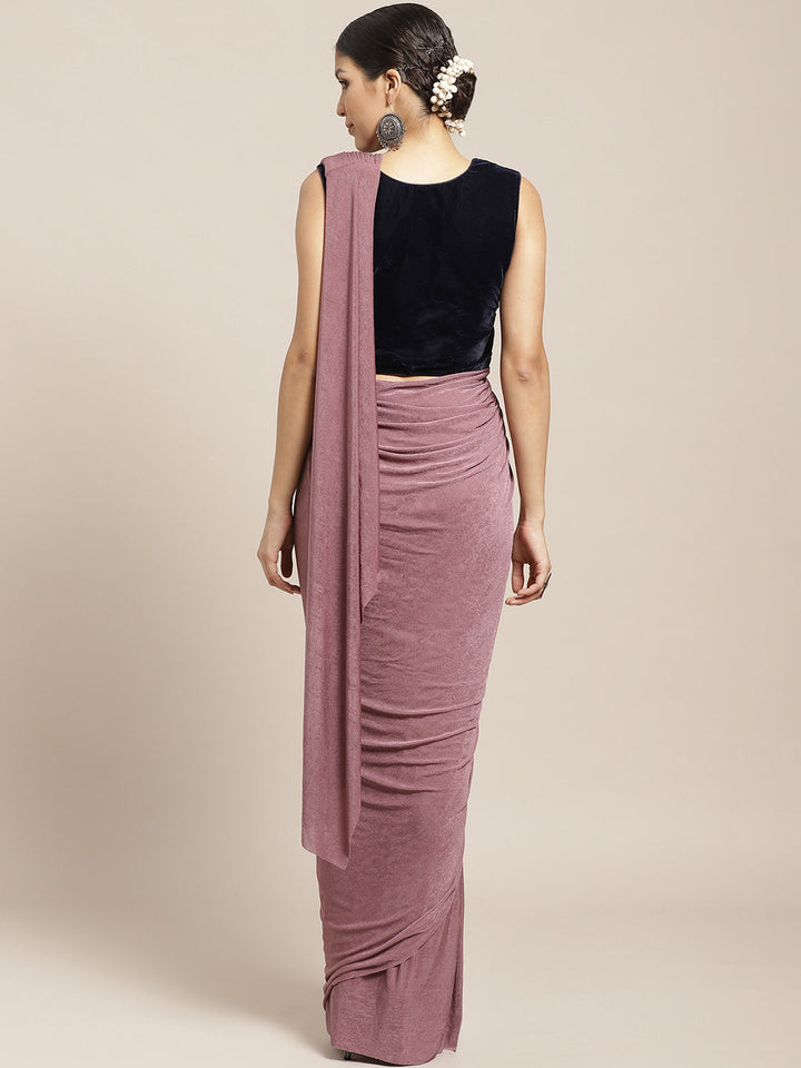 Ruffles Pre-Draped Lycra Saree with Frills and Sequenced Embroidery Velvet Blouse