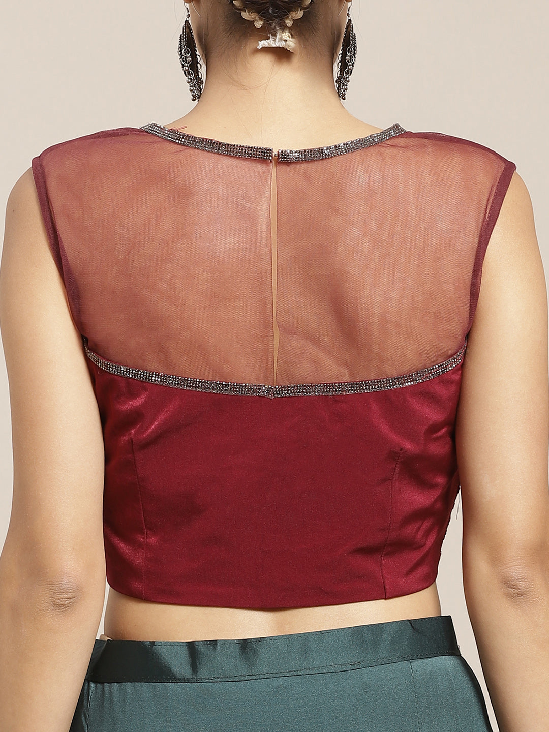Ruffled Pre-stitched Saree with Emellished Brooch, Frills and Contrast Embossed Blouse