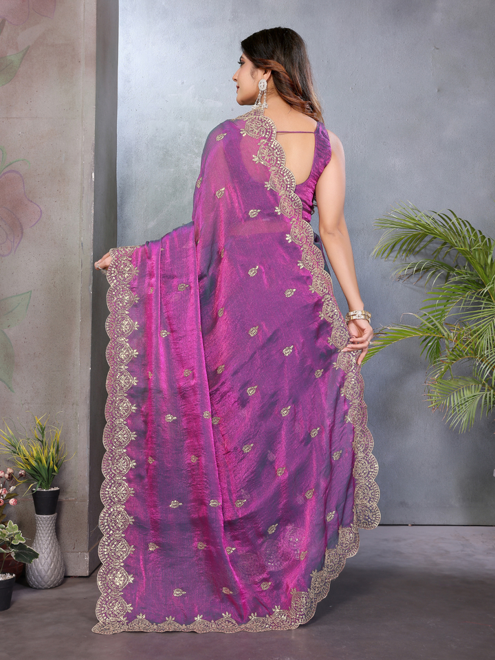 Embellished Saree with Heavy Scalloped Zari Border and Matching Embroidered Blouse