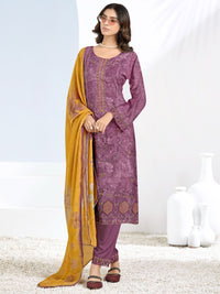 Cotton Printed & Embroidered Unstitched Suit Dupatta in Mauve & Mustard