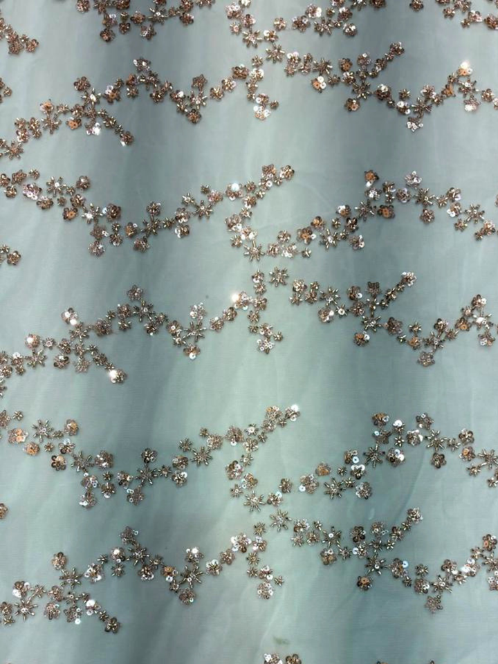 Sequin Embroidered Net Saree with Unstitched Blouse Piece in Sky Blue