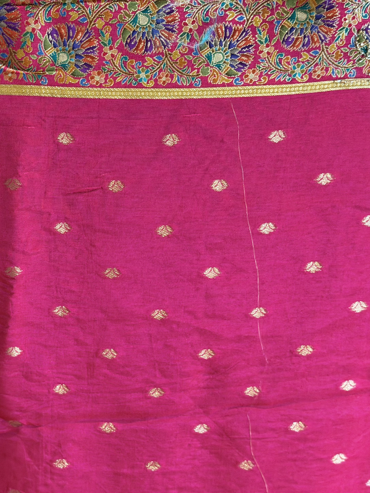 Teal Blue & Pink Banarasi Silk Saree with Meenakari Floral Jaal Weaving & Heavy Zari Paisley Border
