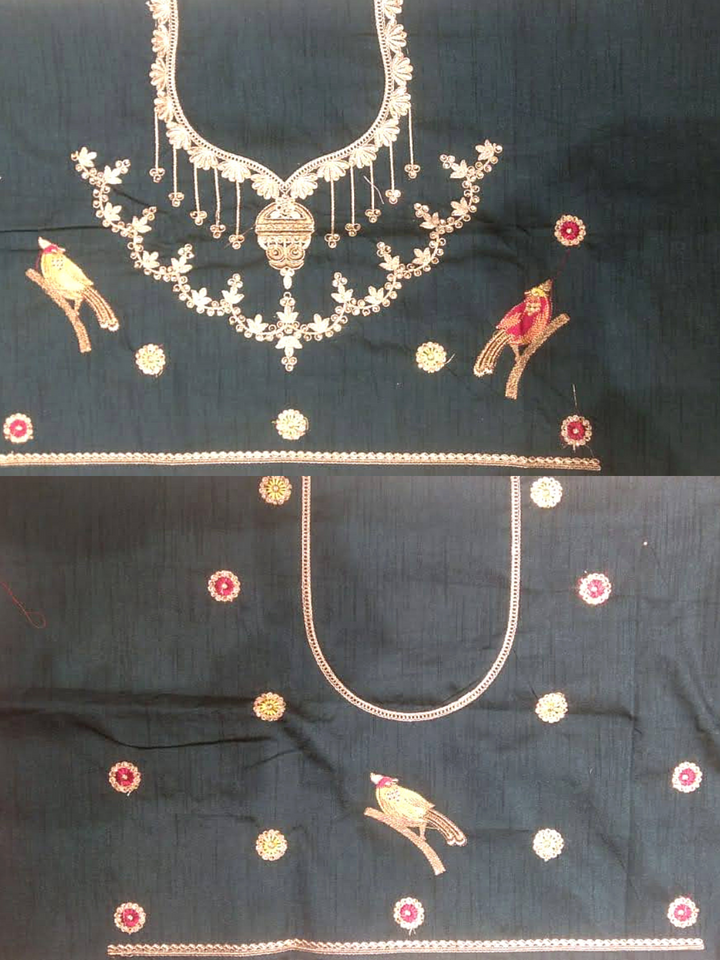 Fushcia Semi-Stitched Lehenga with Contrast Dupatta & Blouse With Placement  Embroidery