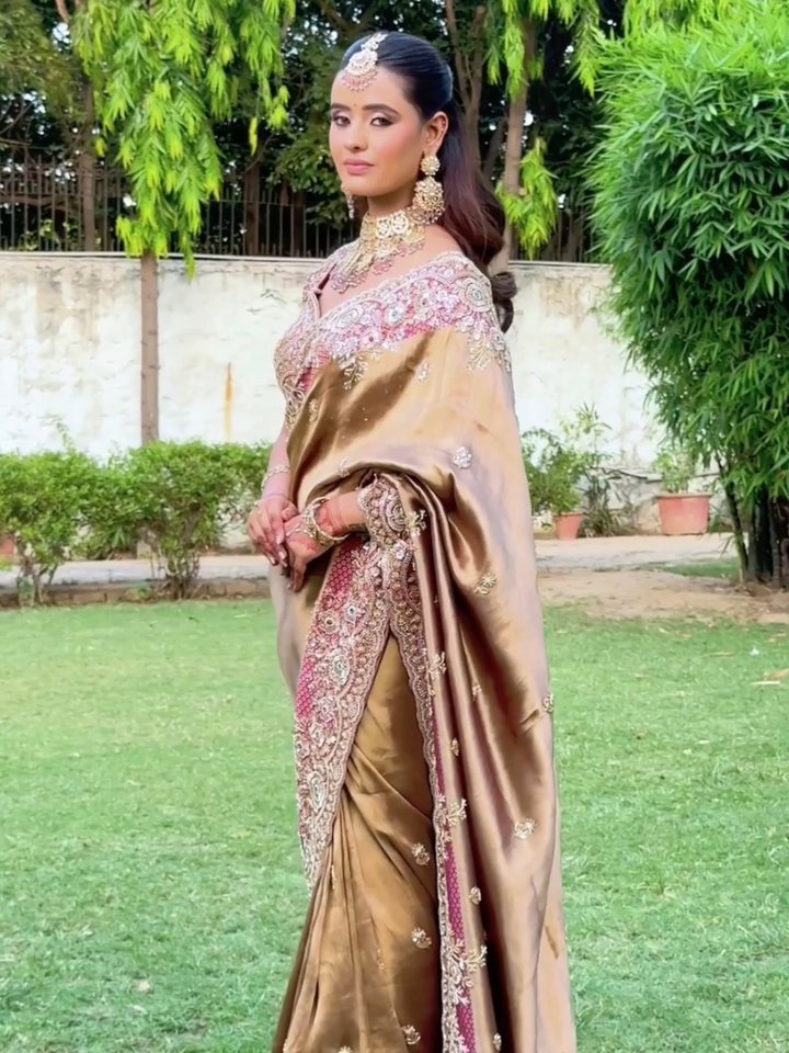Tissue Silk Heavy Zari & Sequin Embroidered Floral Saree