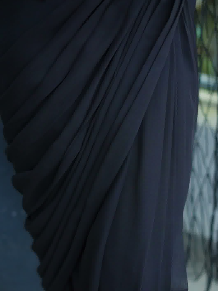 Black Sequins Embroidered Saree with Designer Blouse & Net Cape